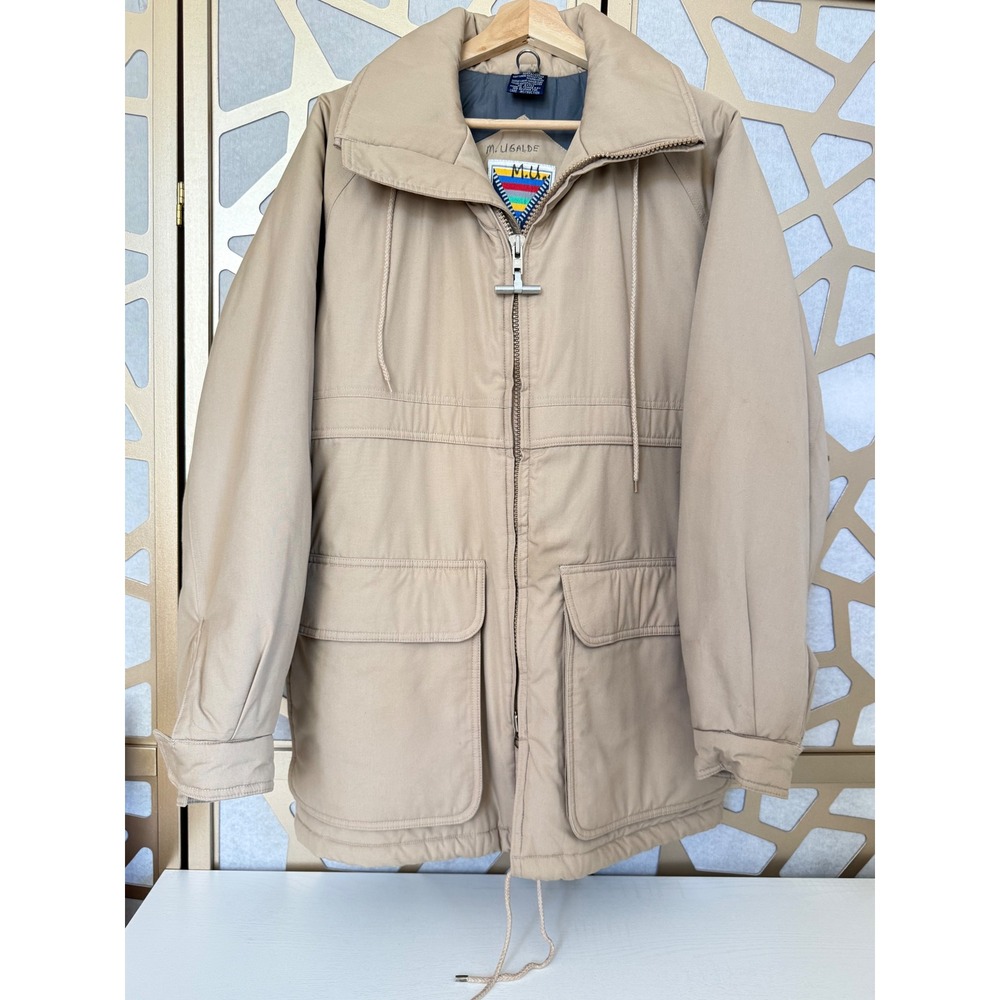 Vintage Mighty-Mac T-Bar Zip Parka Jacket Tan Mens 38 Reg Nautical Coat